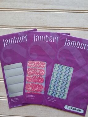 Jamberry Nail Wraps Set of 3 New Sealed Nail Stickers Pink Chevron Glitter